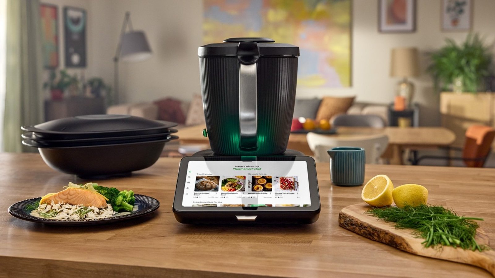 Thermomix TM7 with salmon and fresh ingredients